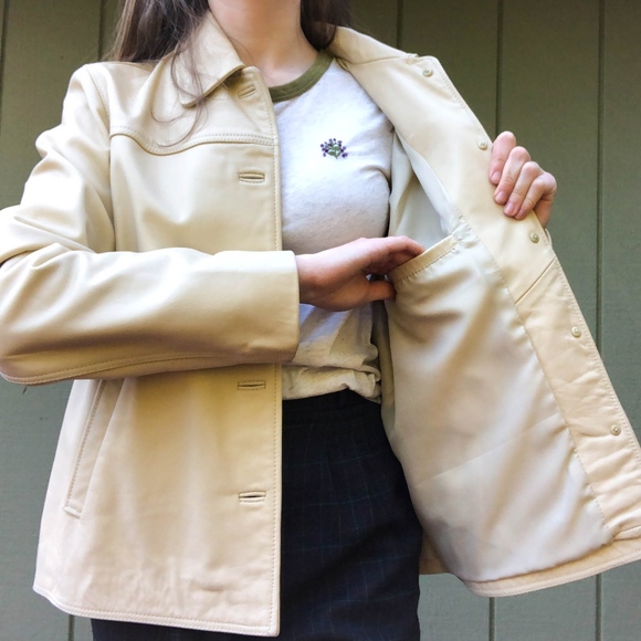 Vintage J. Crew Cream Leather Jacket - Picture 3 of 8